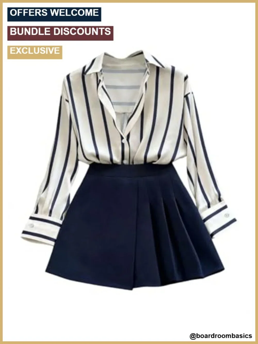 Women's 2 Piece Business Casual Outfit Striped Long Sleeve Button Down Blouse